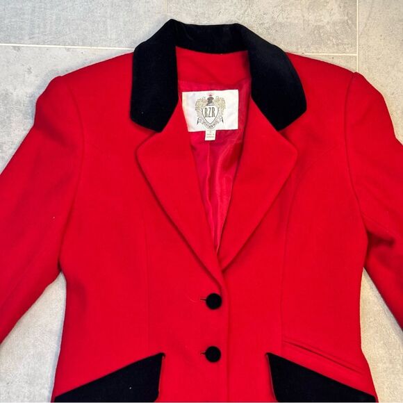 VTG RZR Red Wool Jacket Riding Equestrian Longline Black Velvet Trim MadeRomania - Picture 4 of 13